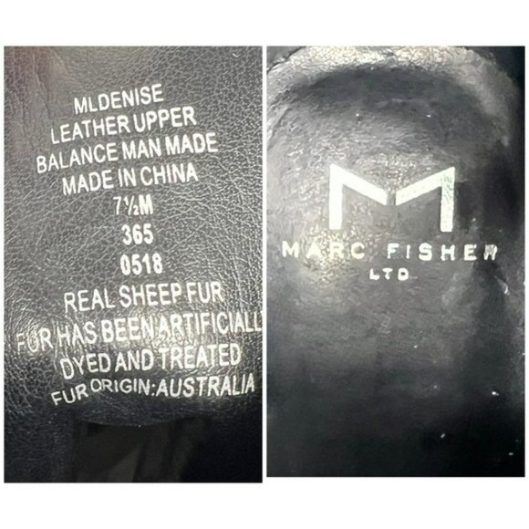 Marc Fisher Black Denise Leather Sheep Fur Combat Moto Ankle Boots Size 7.5M - Picture 3 of 16